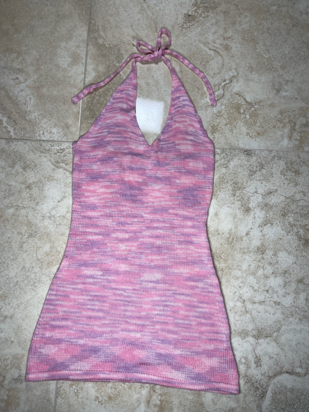 Halter Knit Mini Dress in Pink Multi